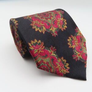 Gianfranco Ferre Tie Silk Black Red Green Floral 3.5" Wide 56" Long